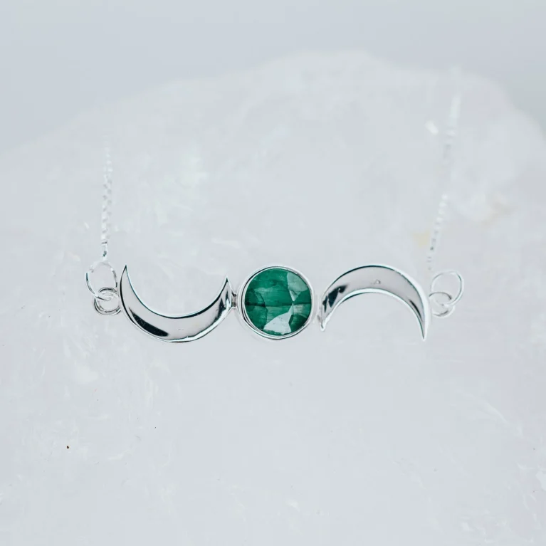 Emerald double moon necklace