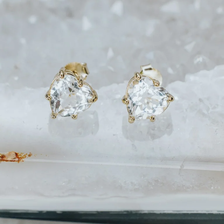 Clear quartz heart earrings